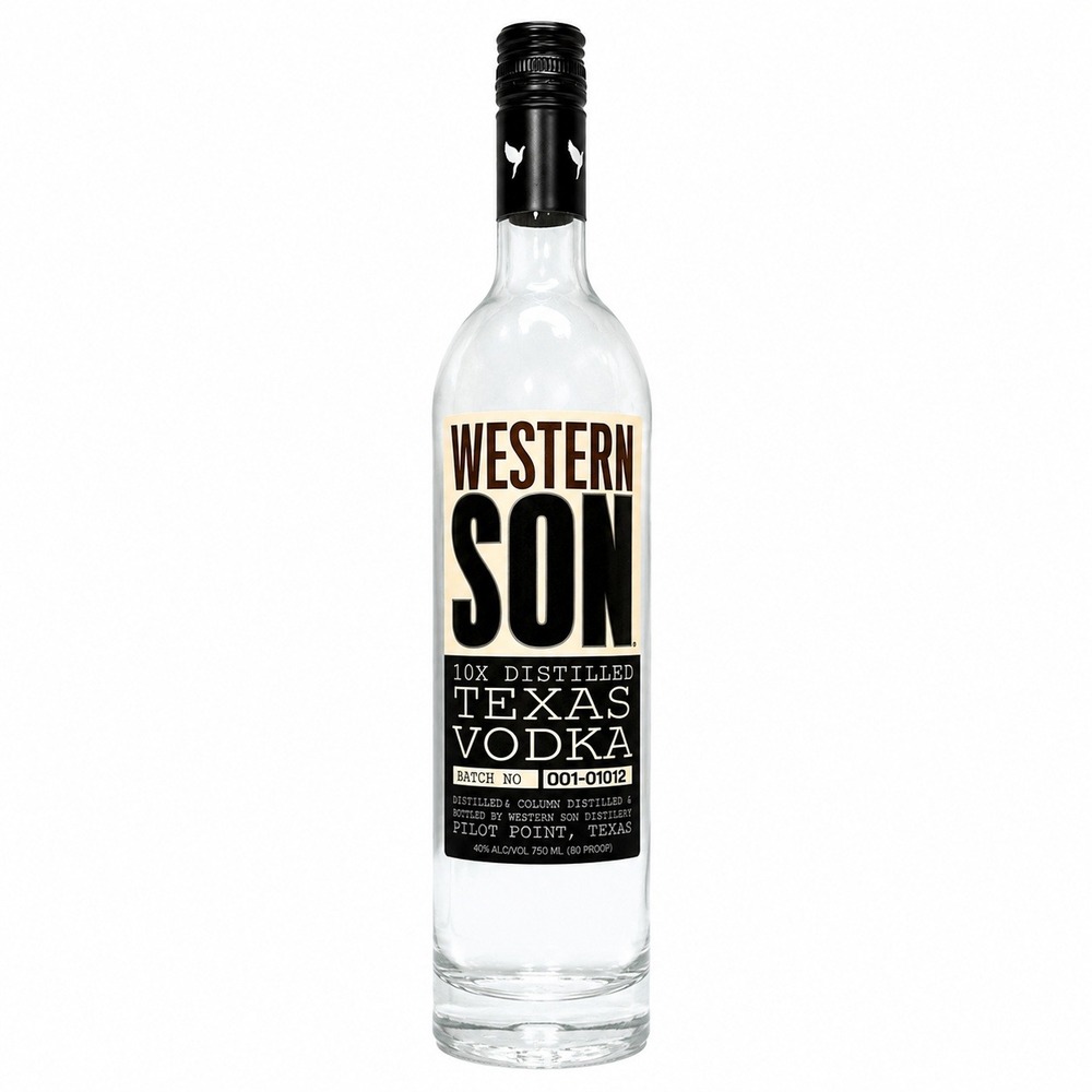 Western Son Vodka Bottle 750ml Clear Empty Glass Pilot Point Texas Bar Decor